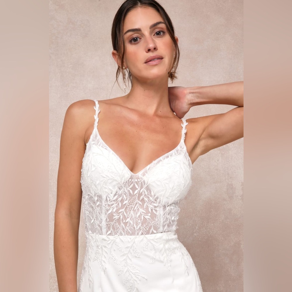 Lulus-Infinite Adoration Ivory Beaded Embroidered Lace Maxi Dress (Small) - Picture 4 of 5